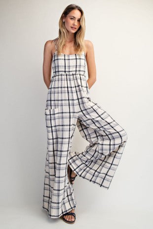 Checker Smocked Back Cami Jumpsuit