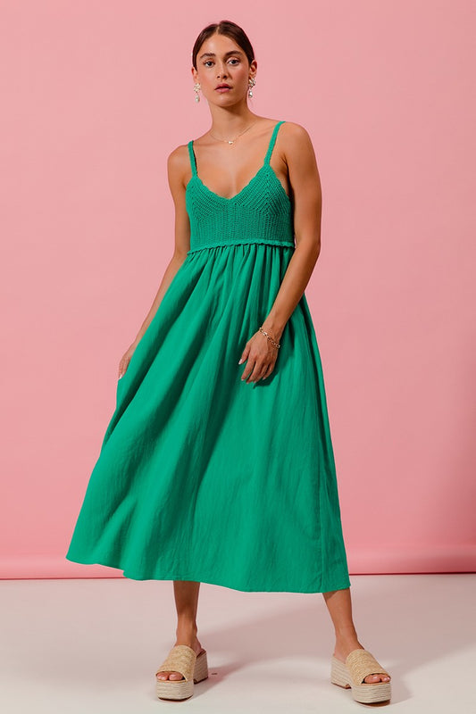 SIDE INVISIBLE ZIPPER CROCHET CONTRAST SUN DRESS