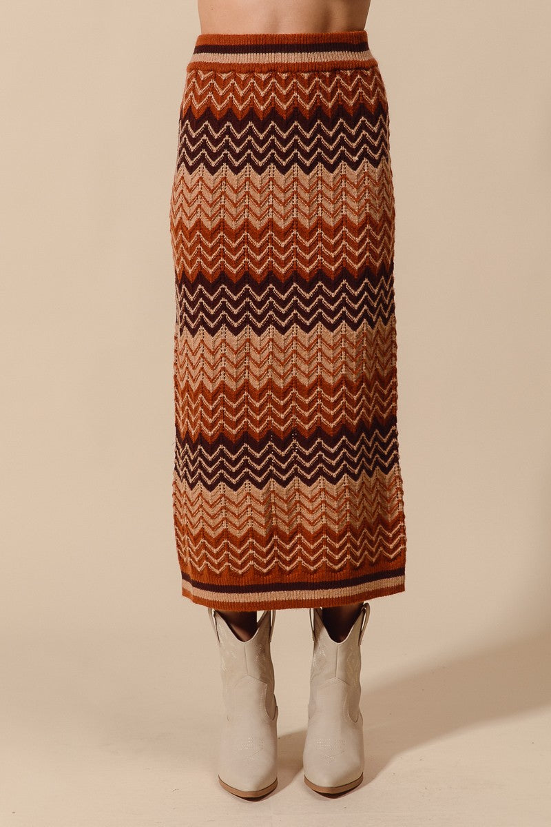 MULTI COLOR CHEVRON KNIT SWEATER MAXI SKIRT