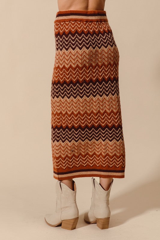 MULTI COLOR CHEVRON KNIT SWEATER MAXI SKIRT