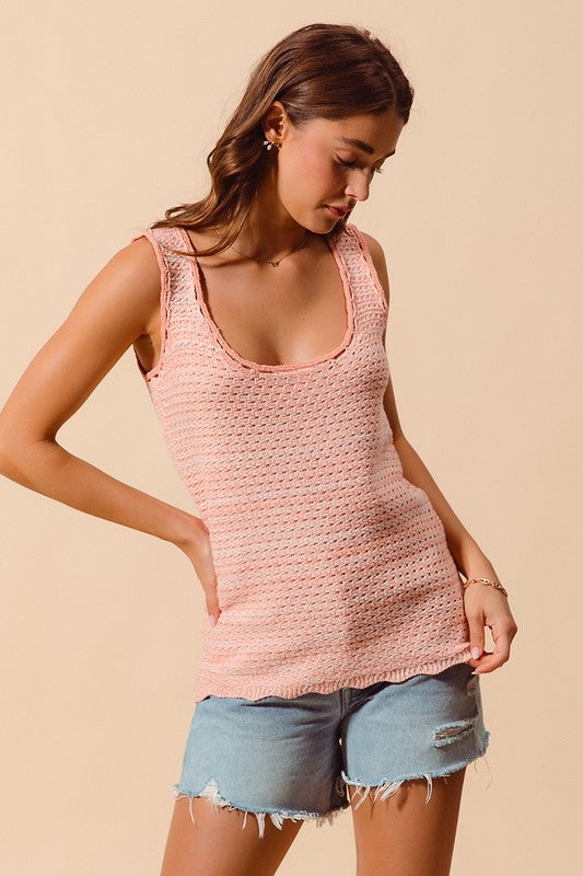 TWO TONE TEXTURE KNITTED TANK TOP