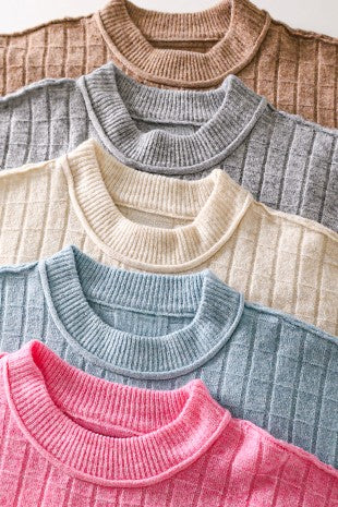 Cropped Length Ribbed Knit Sweater
