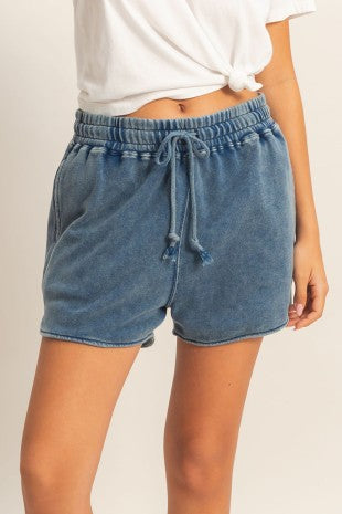 Acid Wahsed Elastic Waist Shorts